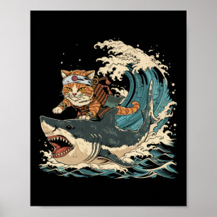 Poster Chat Ninja Rétro Mignon Animal Chat Rétro Hallowee