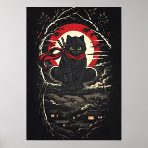 Poster Chat Ninja, Tatouage Animalier d'Anime Japonais