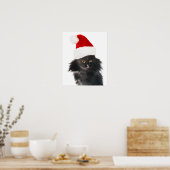 POSTER CHAT NOËL NOIR AVEC CASQUETTE SANTA CLAUS (Cuisine)