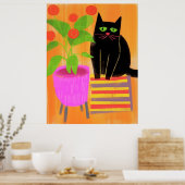 Poster Chat Noir Adorable Avec Plantes (Cuisine)