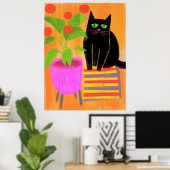 Poster Chat Noir Adorable Avec Plantes (Bureau à domicile)