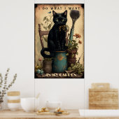Poster Chat noir assis dans le jardin (Cuisine)