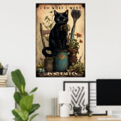 Poster Chat noir assis dans le jardin (Bureau à domicile)