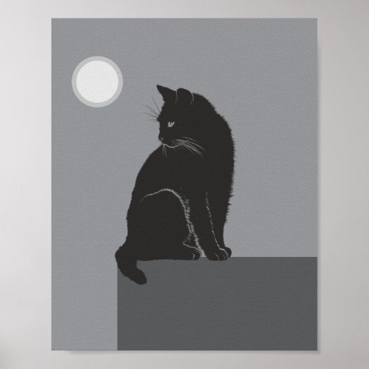 Poster chat noir assis sur la table (Devant)