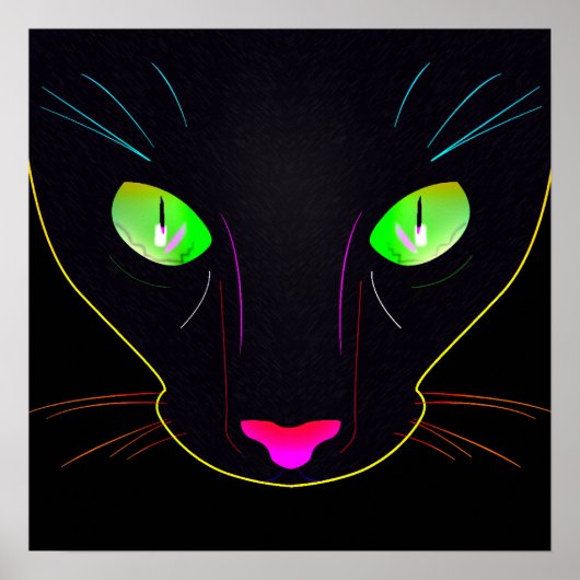 Poster Chat noir aux couleurs fluo. (Devant)