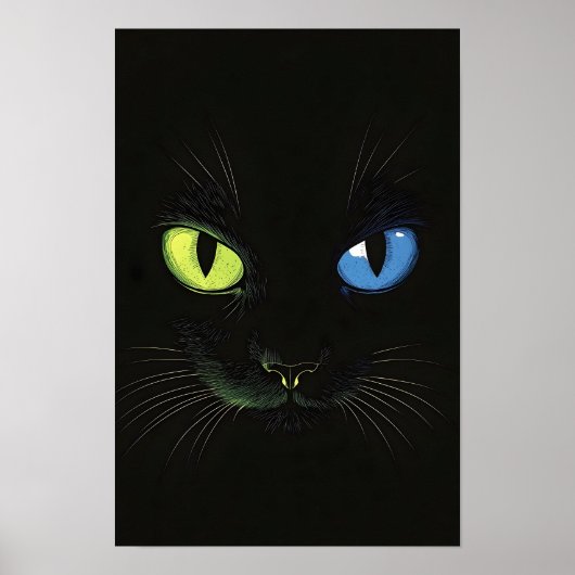 Poster Chat noir aux yeux verts et bleus (Devant)