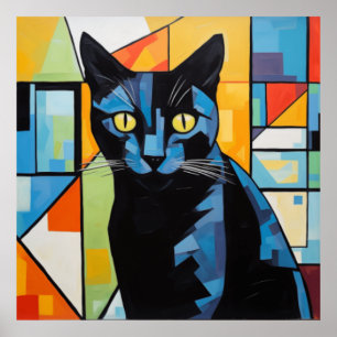 Poster Chat noir avec Arrière - plan moderne