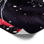 Poster Chat noir avec Fleurs blanches Arrière - plan roug (Coin)