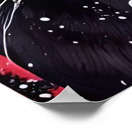 Poster Chat noir avec Fleurs blanches Arrière - plan roug (Coin)