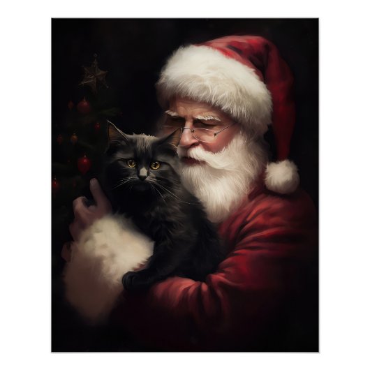 Poster Chat noir avec Noël Festif du Père Noël (Devant)