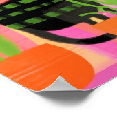 Poster Chat Noir Avec Plantes Rose Vert Orange (Coin)