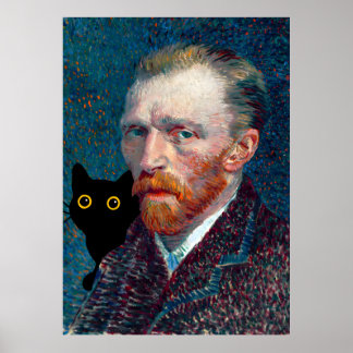 Poster Chat noir avec Portrait Van Gogh