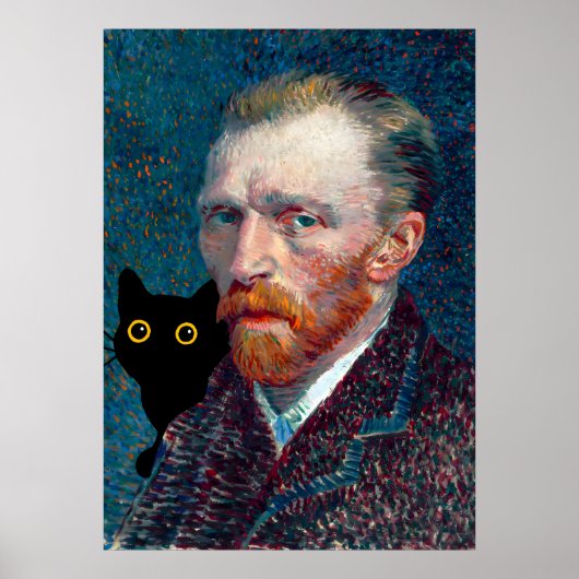 Poster Chat noir avec Portrait Van Gogh (Devant)