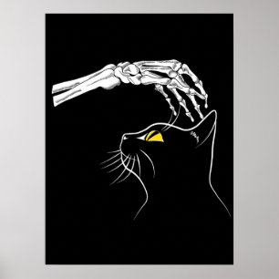 Poster Chat noir avec squelette main Halloween Éffrayant