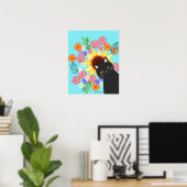 Poster Chat noir avec Sunflower Chat Art coloré brillant (Bureau à domicile)