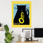 Poster Chat noir avec trompette (Bureau à domicile)