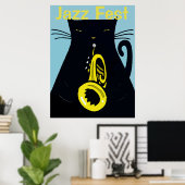 Poster Chat noir avec trompette, Jazz (Bureau à domicile)