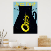 Poster Chat noir avec trompette, Jazz (Cuisine)