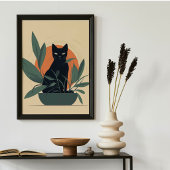 Poster Chat Noir Botanique Amateur de Plantes Minimaliste