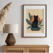 Poster Chat Noir Botanique Amateur de Plantes Minimaliste