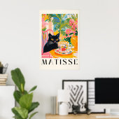 Poster Chat noir buvant du café dans le style amusant de (Bureau à domicile)