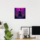 Poster Chat Noir Céleste Mystique Rose Violet (Bureau à domicile)