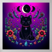 Poster Chat Noir Céleste Mystique Rose Violet (Devant)