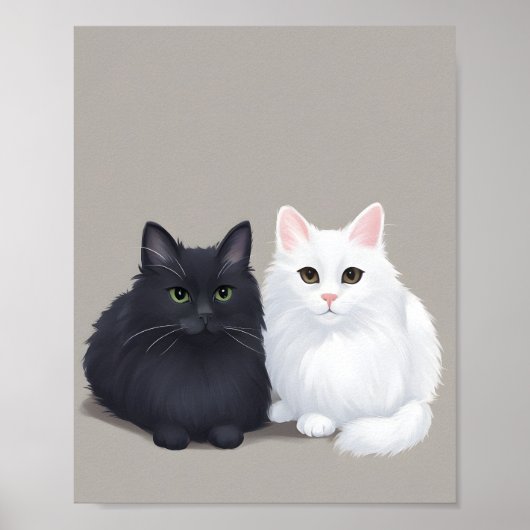 Poster chat noir chat blanc (Devant)