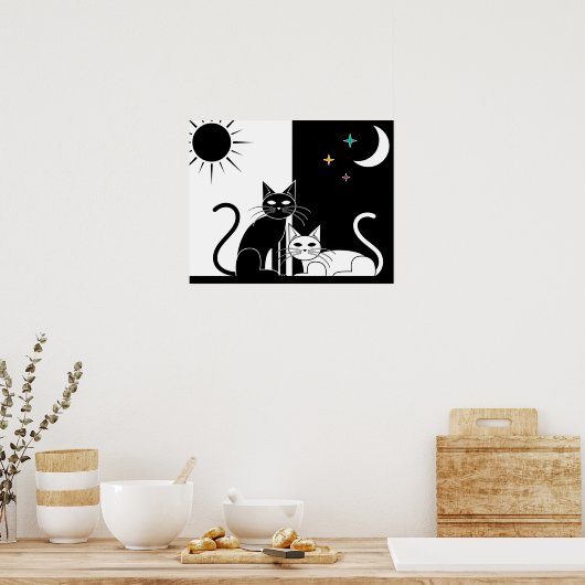 Poster Chat noir, Chat blanc (Cuisine)