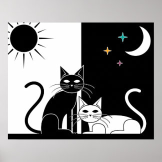Poster Chat noir, Chat blanc