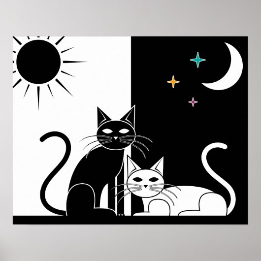 Poster Chat noir, Chat blanc (Devant)