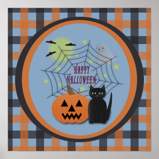 Poster Chat noir & Citrouille Halloween pas effrayant (Devant)
