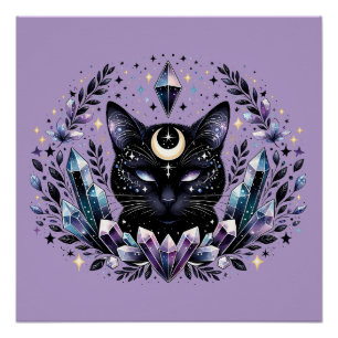 Poster Chat Noir Cristal Ésotérique Fantastique