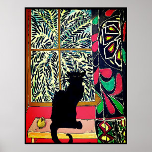 Poster Chat noir dans la fenêtre