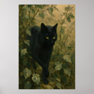 Poster Chat Noir dans la Forêt Dark Academia Gothique Ani