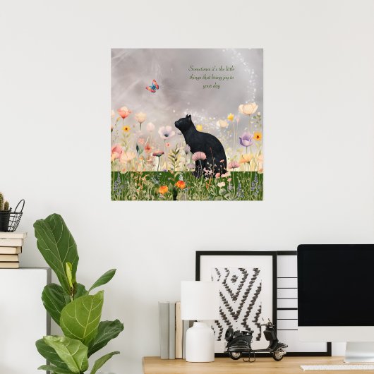 Poster Chat noir dans les fleurs (Bureau à domicile)
