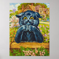 Chat noir dans un jardin par Louis Wain