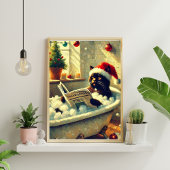Poster Chat noir de Noël dans la baignoire