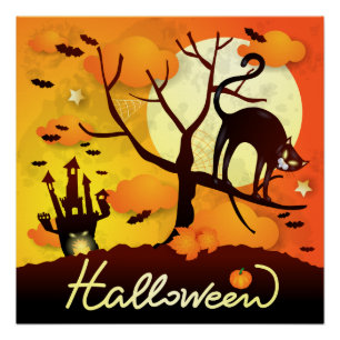 Poster Chat noir d'Halloween
