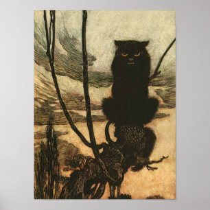 Poster Chat noir d'Halloween effrayant vintage Rackham