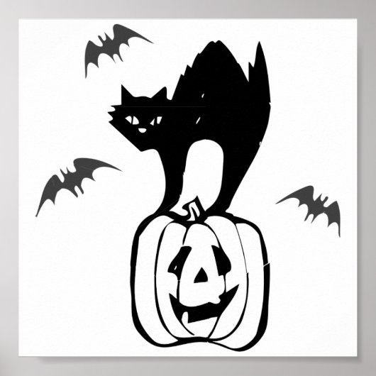 Poster Chat noir d'Halloween sur Citrouille (Devant)