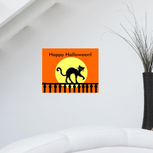 Poster Chat noir d'Halloween sur une clôture au clair de