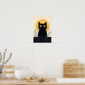 Poster Chat noir drôle avec pleine lune (Cuisine)