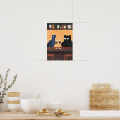 Poster Chat noir drôle et oiseau (Cuisine)