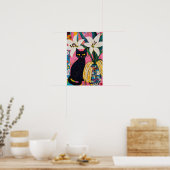 Poster Chat noir drôle et vase de fleurs (Cuisine)