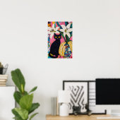 Poster Chat noir drôle et vase de fleurs (Bureau à domicile)
