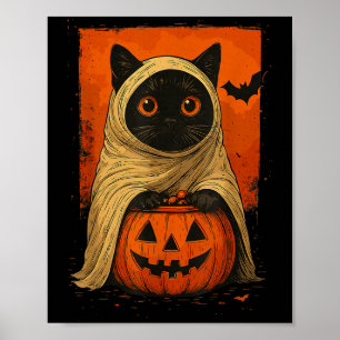 Poster Chat noir drôle Halloween Citrouille Fantôme Éffra
