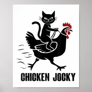 Poster Chat Noir Drôle Jockey De Poulet