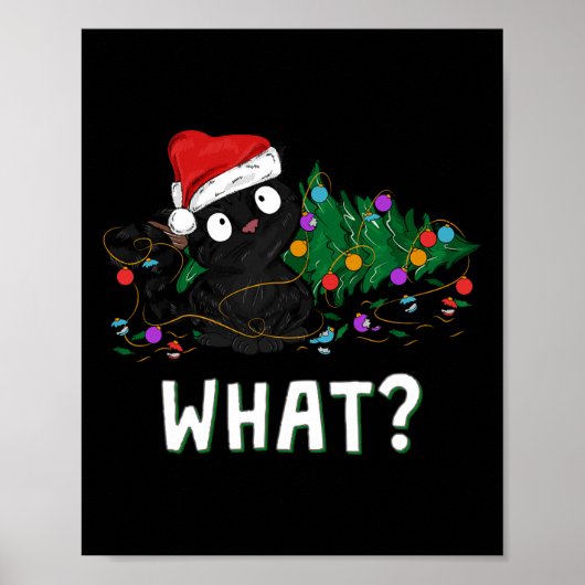 Poster Chat noir drôle poussant le graphique de l'arbre d (Devant)