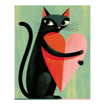 Chat noir du milieu du siècle Cœur de sauge vert